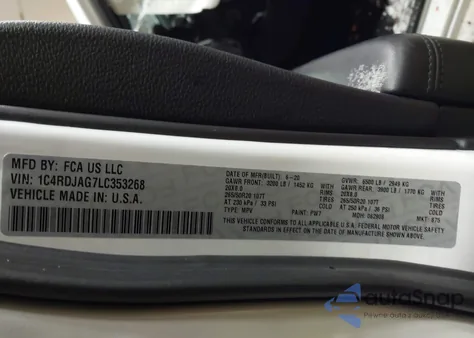 2020 Dodge Durango Sxt Plus Awd z USA, uszkodzony, nr VIN 1C4RDJAG7LC353268